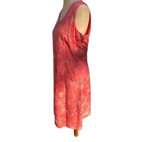 TALBOTS vintage Embroidered Floral Lace Trim V-Neck Linen Fully Lined Dress Size - Picture 8 of 15